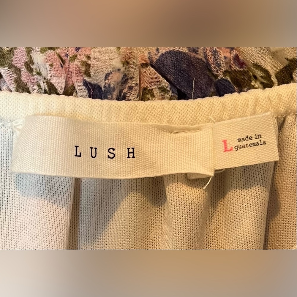 NWT- LUSH Floral Print Short Sleeve Dress w.Elasticated Waist&Frill Collar- Sz L - Picture 3 of 12